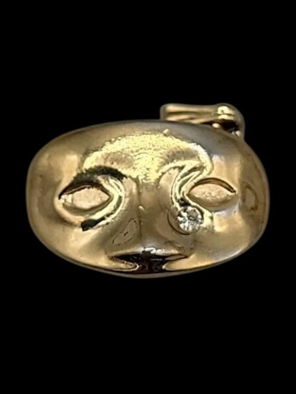 VTG Crown Trifari Mardi Gras Mask Pendant Gold Tone Rhinestone Accent 1950s